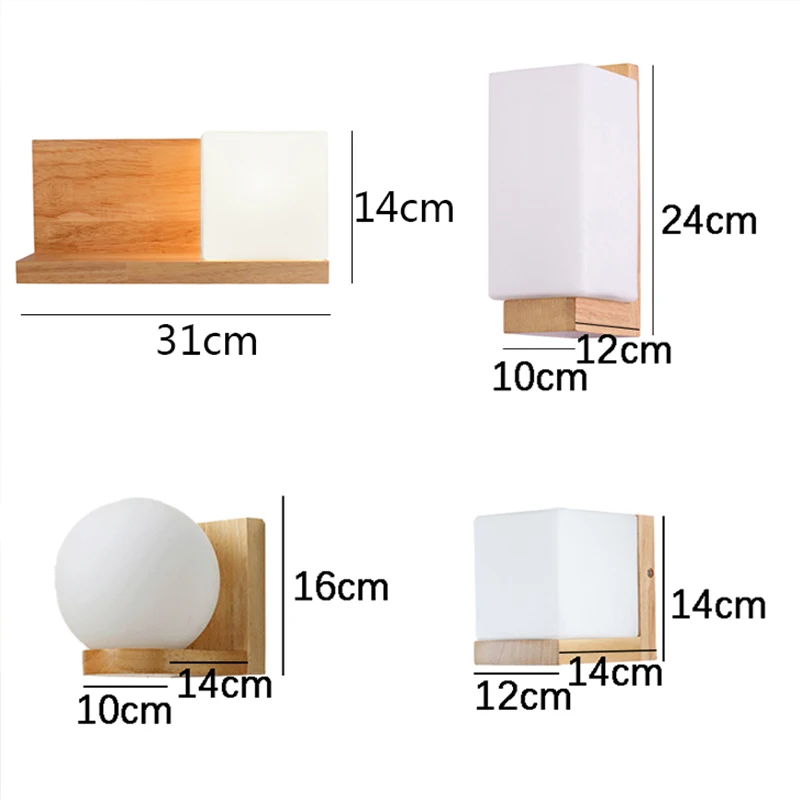 Nordic Wood Wall Lamps with Glass Shade Home Indoor Decor Sconce Bedside Led Wall Light Night Lights Fixtures E27