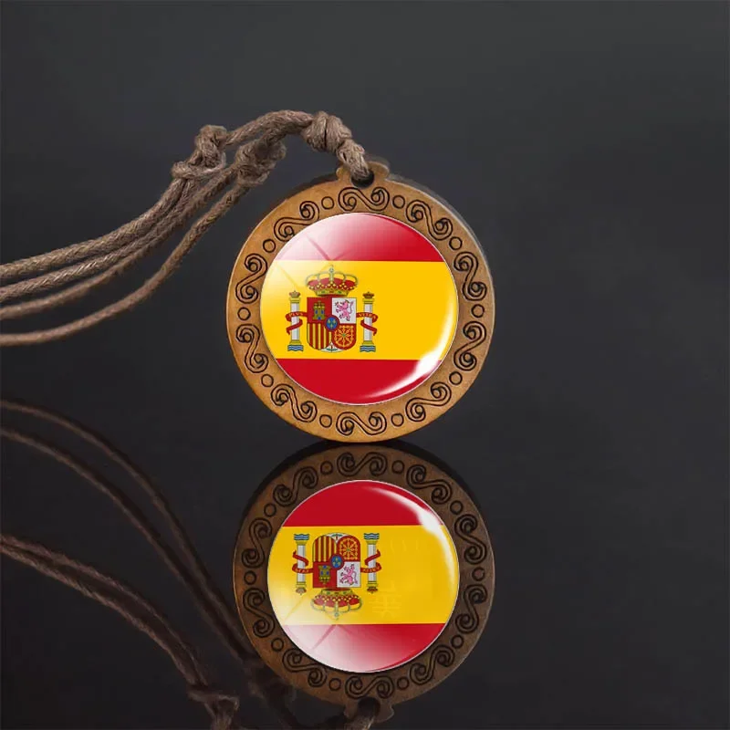 National Flag Wooden Necklace France Spain Poland Ukraine UK Russia Flag Glass Pendant Necklace Flag Jewelry Travel Gift