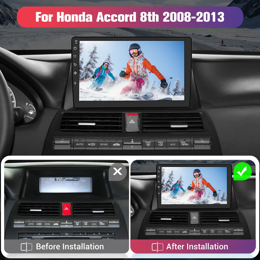 Junsun Android 15 Car Multimedia Player Touch Screen Head Unit Stereo Radio for Honda Accord 8 th 2008 2009 2010 2011 2012 2013 Built In Wireless Carplay Android Auto GPS Navigation Bluetooth 5.0 4G LTE 5G WiFi AI Voice Control