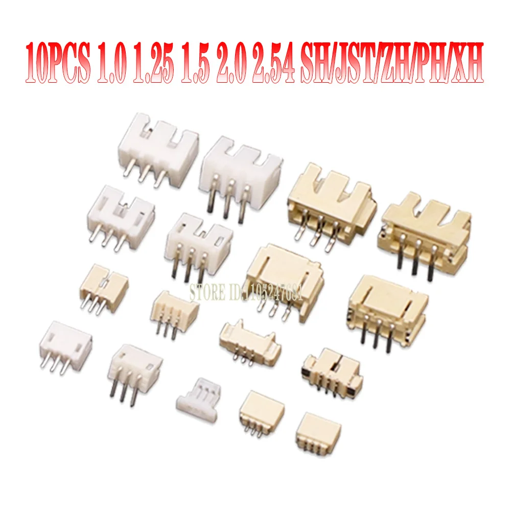 10pcs 1.0 1.25 1.5 2.0 2.54 Sh/jst/zh/ph/xh 1.25mm 2.0mm 2.54mm Male Pin Header Socket Dip/right Angle Smd 2/3/4/5/6/7/8/9/p Pin