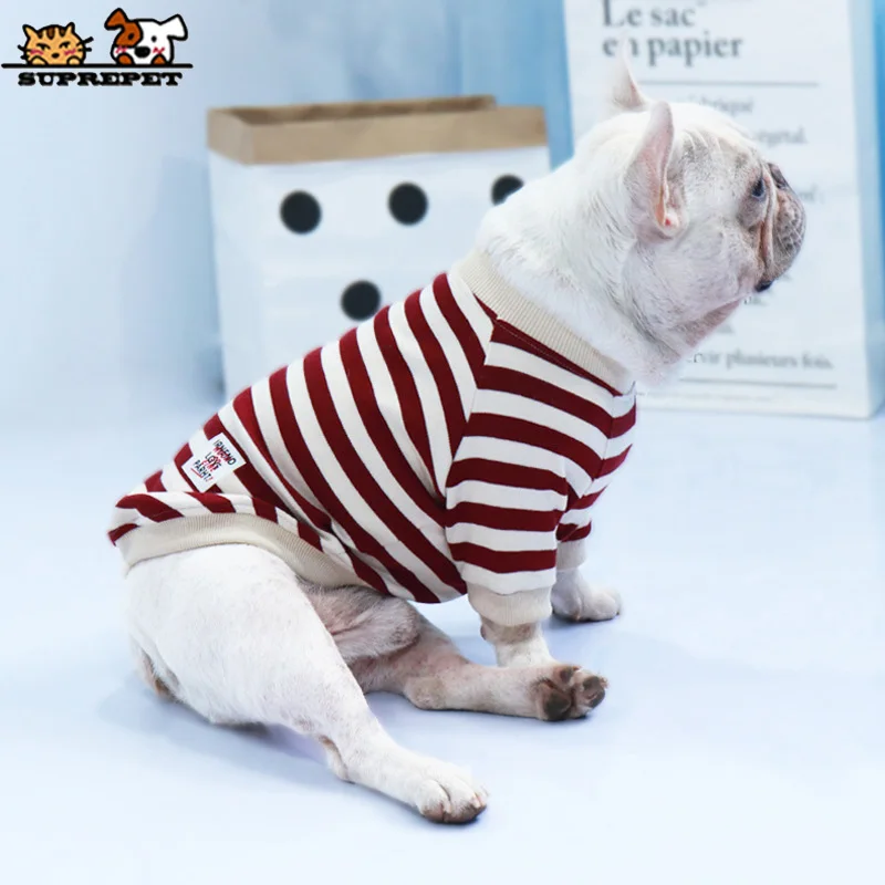 Imagem -04 - Suprepet Filhote de Cachorro Roupas do Cão Hoodies para Bulldog Francês Algodão Listras Padrão Filhote de Cachorro Hoodies para Chihuahua Roupas para Cães