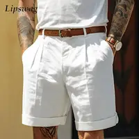 Pantalones cortos de lino clásicos para hombre, pantalones cortos rectos sueltos transpirables informales para exteriores, pantalones cortos de lino de Color sólido a la moda para verano 2025
