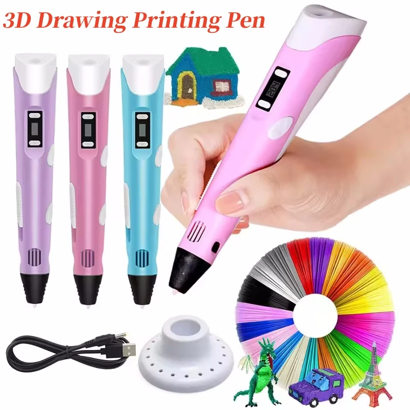 3D Pen for Children 3D Drawing Printing Pen with LCD Screen Compatible PLA Filament Toys for Kids Christmas Birthday Gift DIY