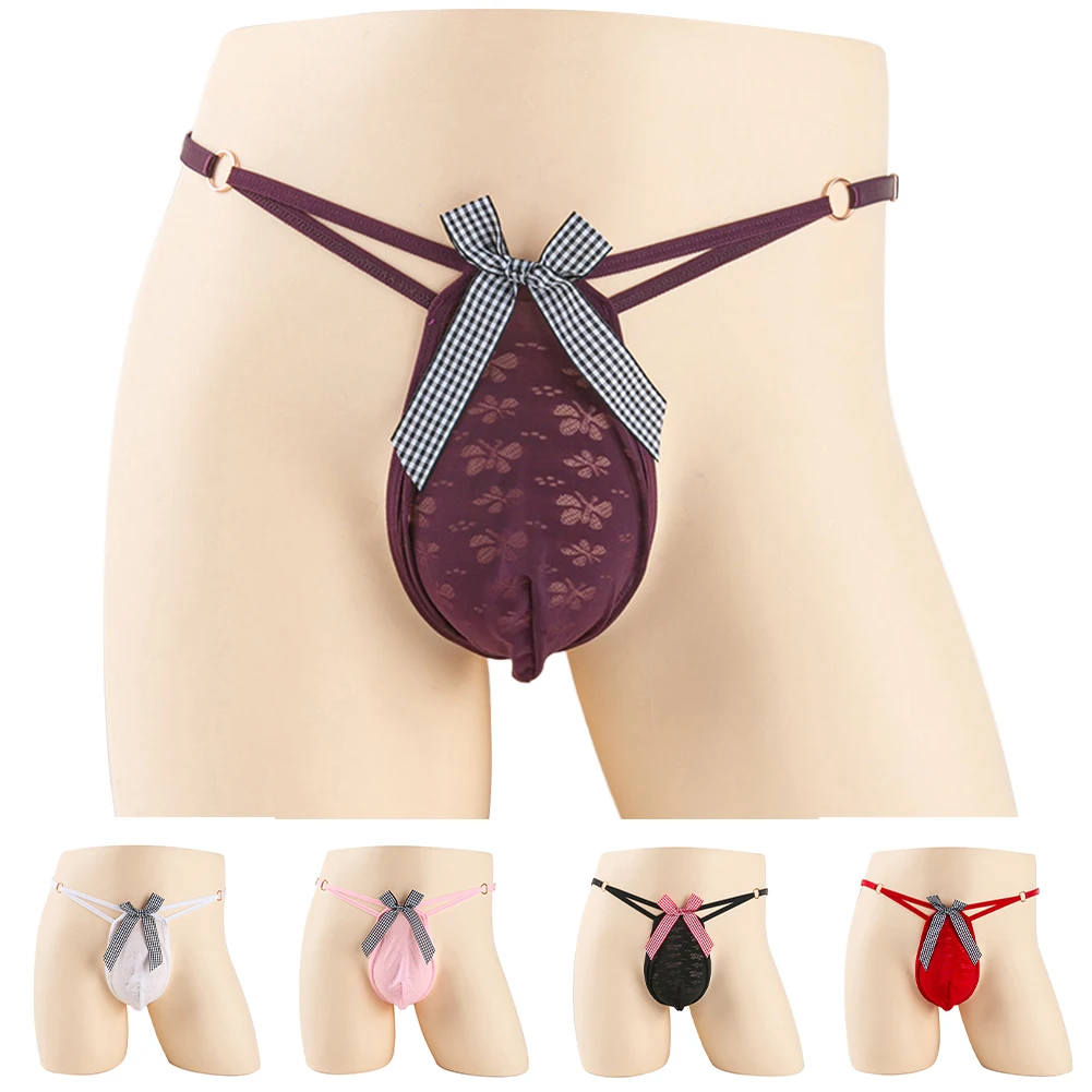 Men Sexy Sissy Jacquard Bow Men's Panties Briefs G-string Thongs Low Rise T-back G-strings Brazilian Underwear Sexy Lingerie 6