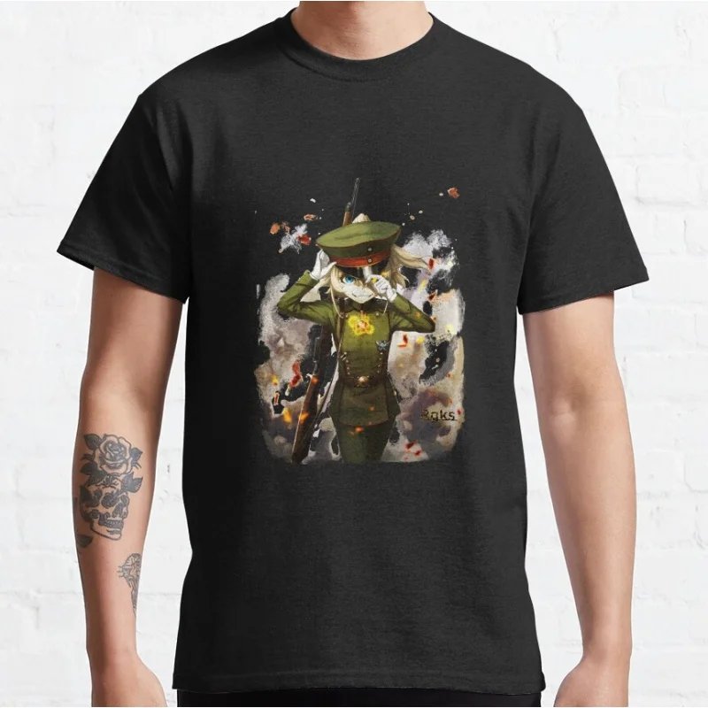 

0516 Youjo Senki The Evil Tanya Degurechaff Gift t shirt Anime girls Graphic Tee 100% cotton print Y2K clothes Large size Tops