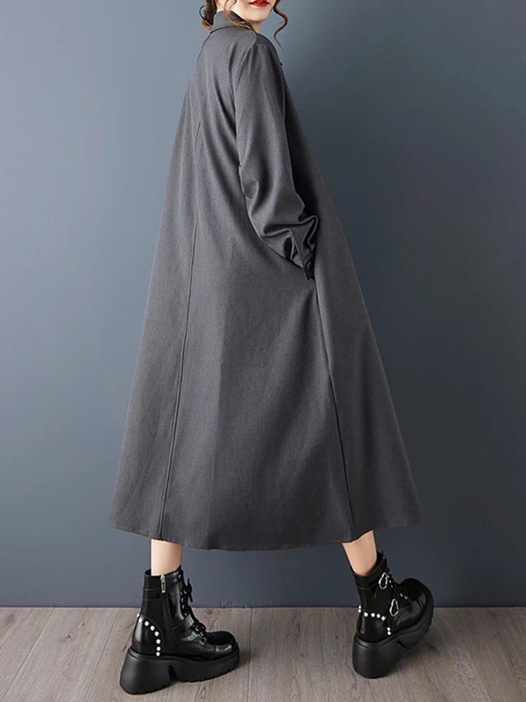 Oversized Patchwork Black Vintage Shirt Dresses For Women Spring Autumn New Long Sleeve Loose Casual Dress Elegant Clothing 2026