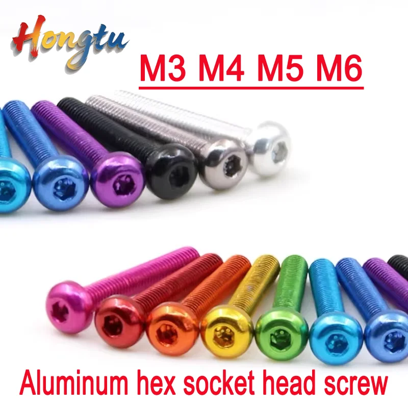 

M3 M4 M5 M6*5/6/8/10/12/16/20/25/30 colourful Aluminum hex socket head screw .10pcs aluminum button head screw