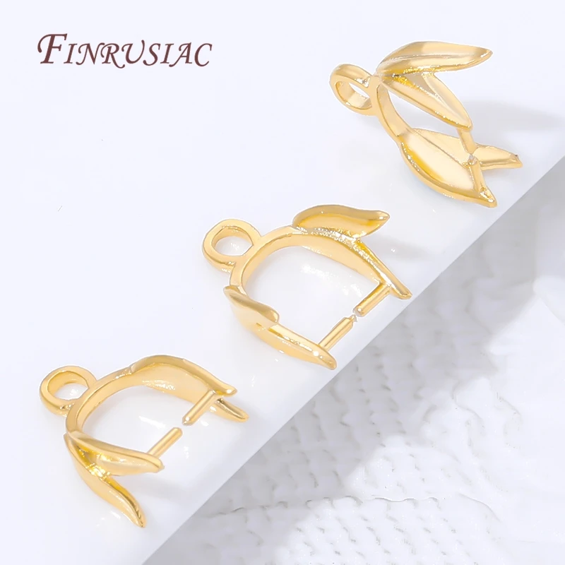 18K Gold Plated Brass Pinch Bail Clips,Leaf Shaped Pendant Connectors with Loop,For DIY Necklace& Charm Earrings Jewelry Making image 2