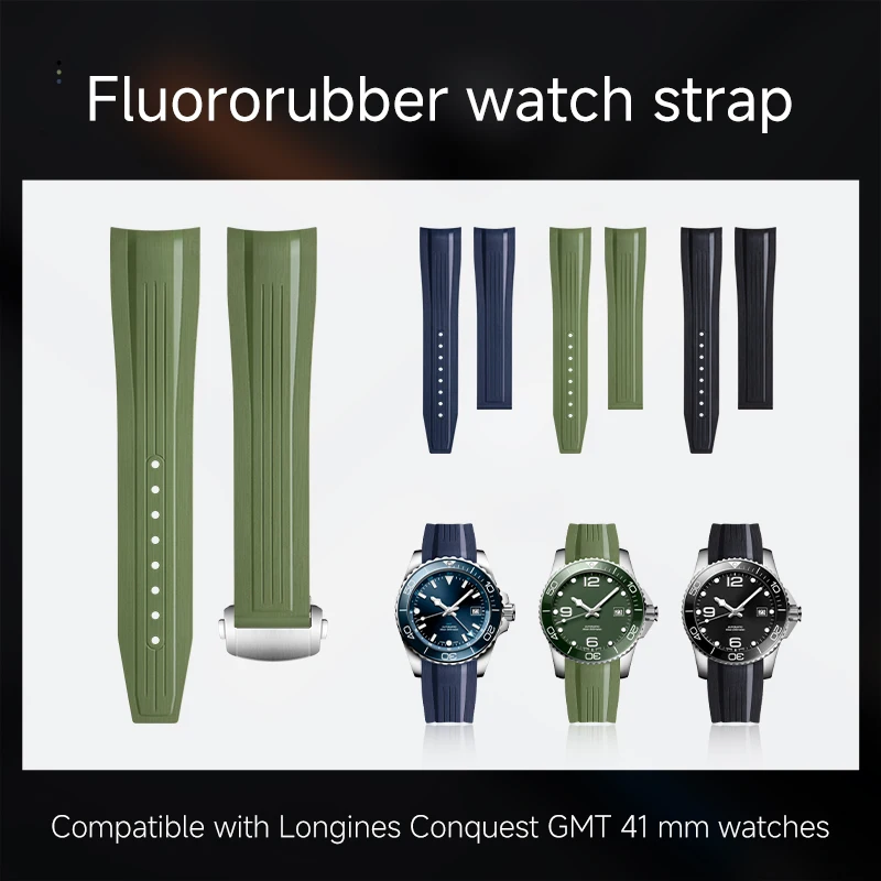 New Diving Fluororubber Watch Strap For Longines Conquest 42MM Dial For L3.788 Special Fine‑Tuning Waterproof Watchband
