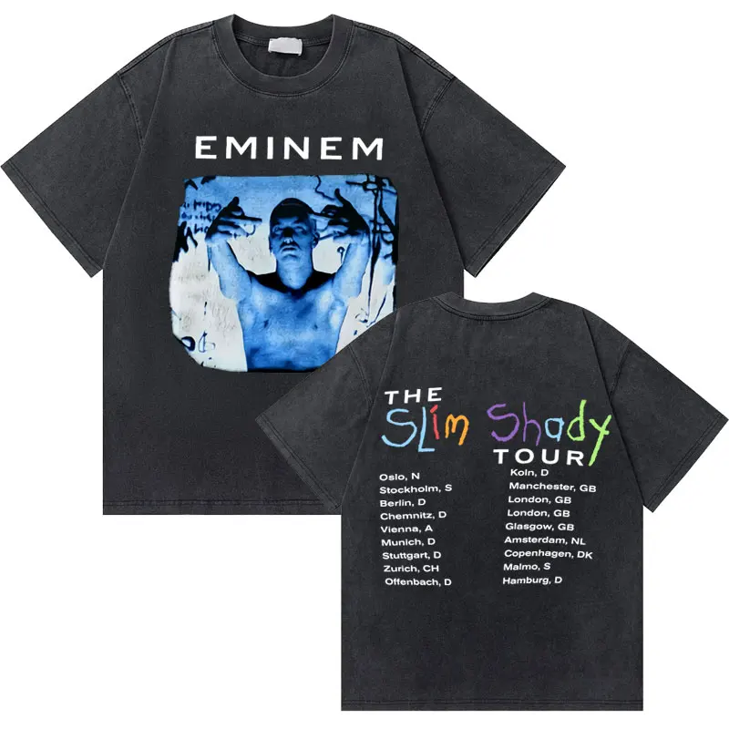 

Washed Vintage Rapper Eminem Slim Shady Tour Graphic T-shirts Men Hip Hop Casual Tshirt Unisex 90s Rap Fashion Oversized T-Shirt