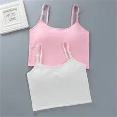Girls' Tank TopUnderwear Hanging Strap Children's Bra Adolescent Girls' Elastic Tank Top Pure Cotton Summer Wrap Bra 10-15 Y