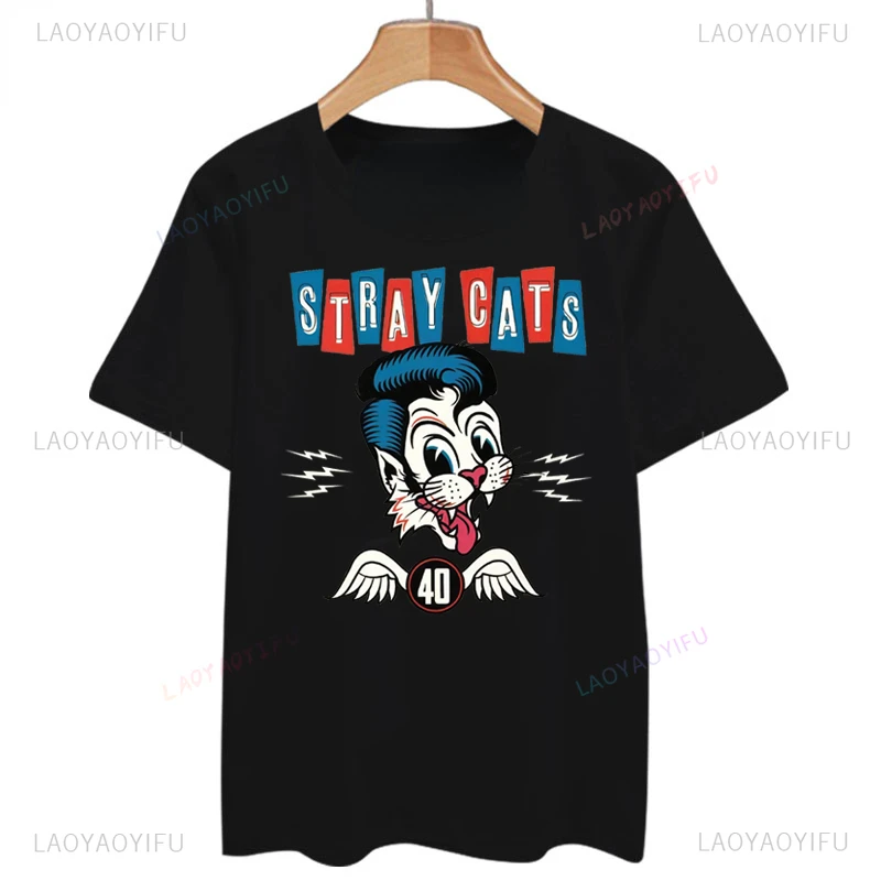 Classic Stray Cats Rock Tshirt American Rockabilly Band Fans Hipster Streetwear Fashion traspirante Boy Girl Men T Shirt Cotton