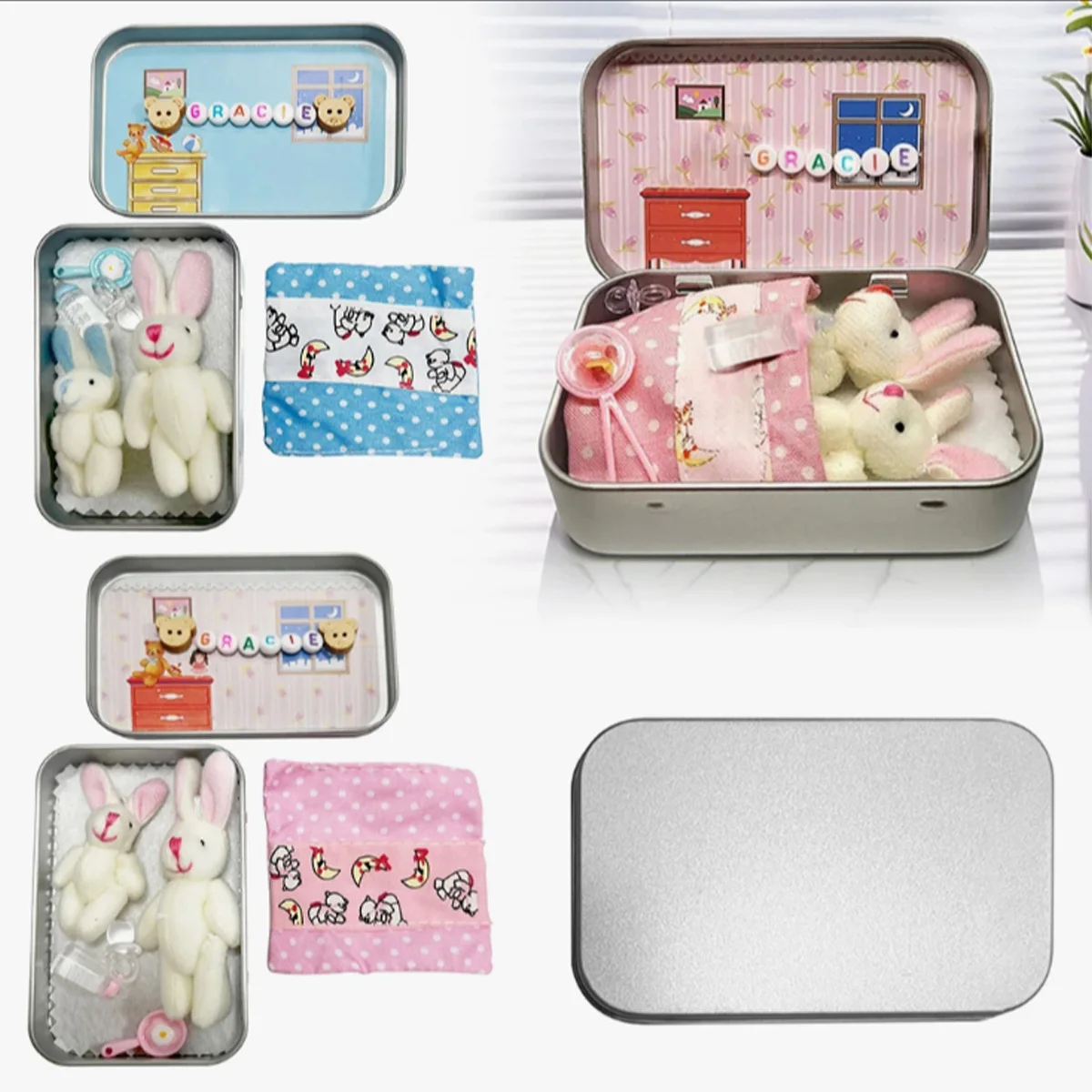 2026 New In Stock Easter Bunny Pocket Tin Box Easter Gift Children's Plush Ornament Anime Peripherals Soft Ornament