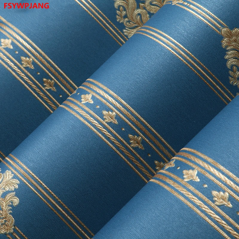 3D European-style Damascus Wallpaper Room Warm Bedroom Home Decoration Wall Stickers Blue Luxury Simple Non-woven Wallpaper