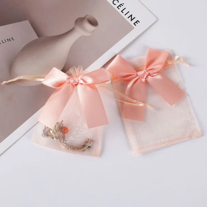 50 teile/los Bowknot Organza Geschenk Tasche Mehrfarbige Kordelzug Weihnachten Hochzeit Süßigkeiten Geschenk Tasche Kosmetik Parfüm Exquisite Verpackung – Detail 4