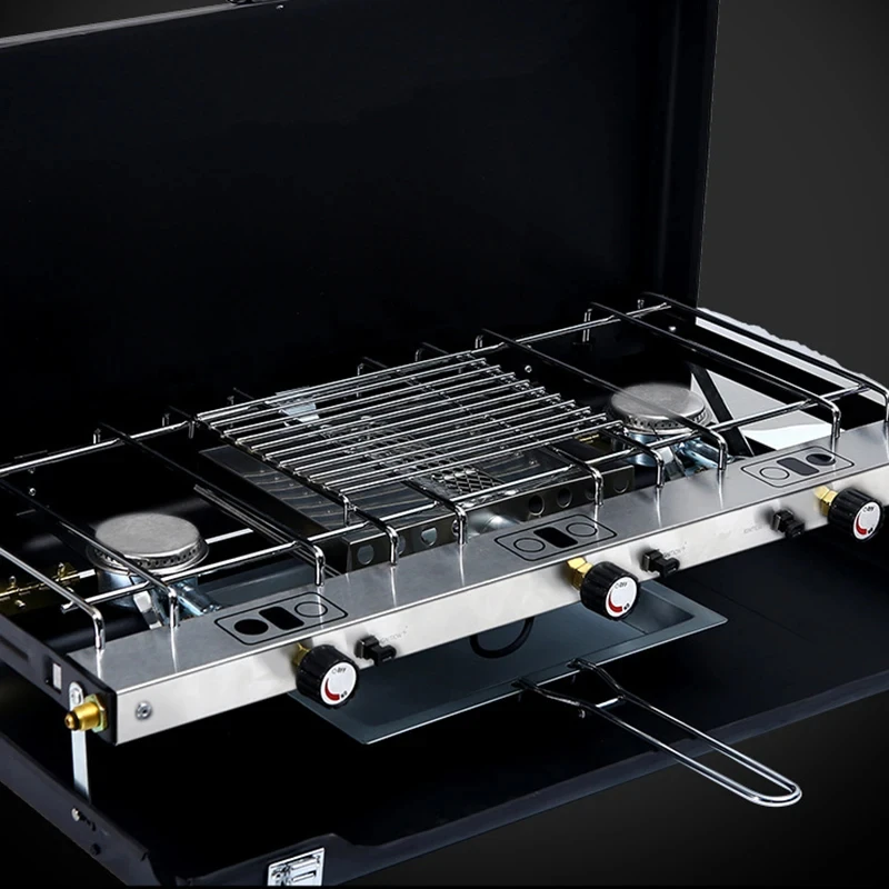 Outdoor double-burner gas stove gas tank barbecue gas stove fierce fire double-burner cassette stove foldable large firepower du