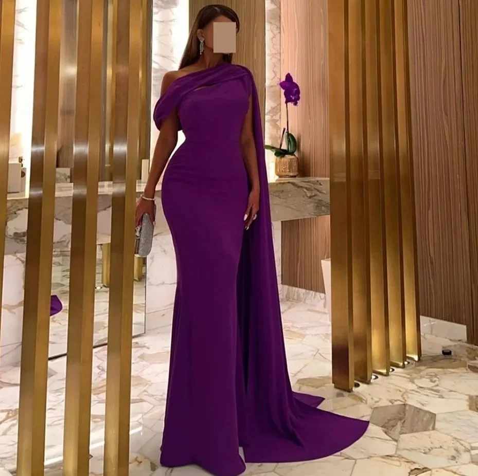 

Customized Saudi Arabic Purple Evening Dress 2024 Mermaid Long Prom Formal Party Gown Celebrity Wear Arabia Robe De Soiree Custo