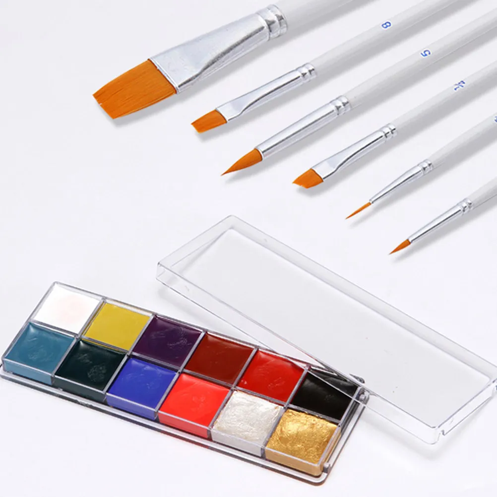 6Pcs Body Oil Paint Brush Set with 12 Bright Colors, Eco-Friendly & Non-Shedding for Halloween, Party, Birthday