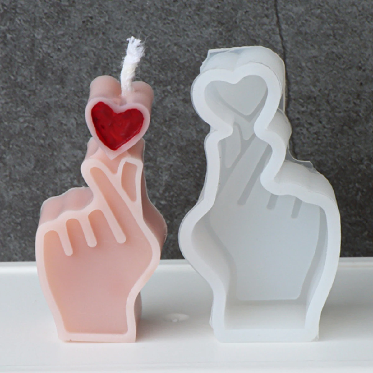 Juego de fabricación de velas de gesto medio de amor creativo, mano humana, corazón, dedo, jabón, molde de silicona de resina, decoración de