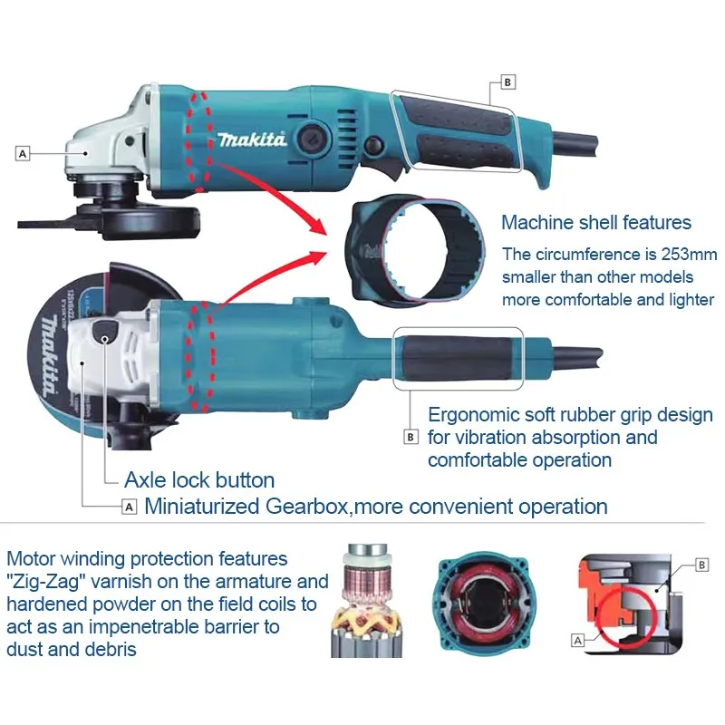 MAKITA Electric Angle Grinder Grinding GA6010 GA7062 9556HB Power Tools Machine