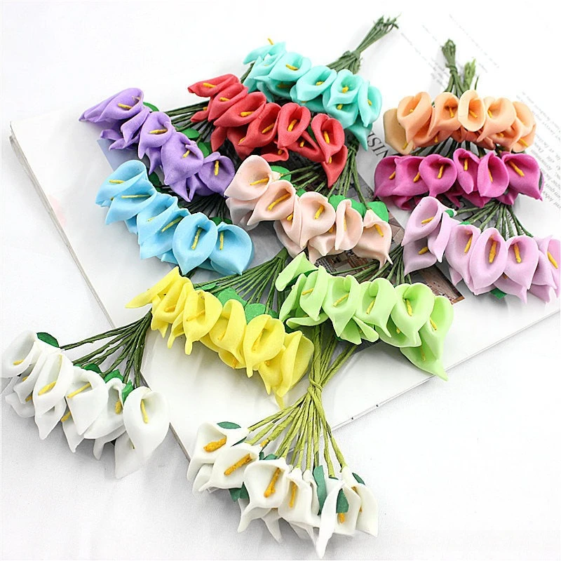 120 Stück Künstliche Blumen Calla-Lilien mit Blättern Schaumstoffblumen DIY Hochzeit Party Süßigkeitenboxen Deko Calla-Bouquet Wohnaccessoires – Detail 3