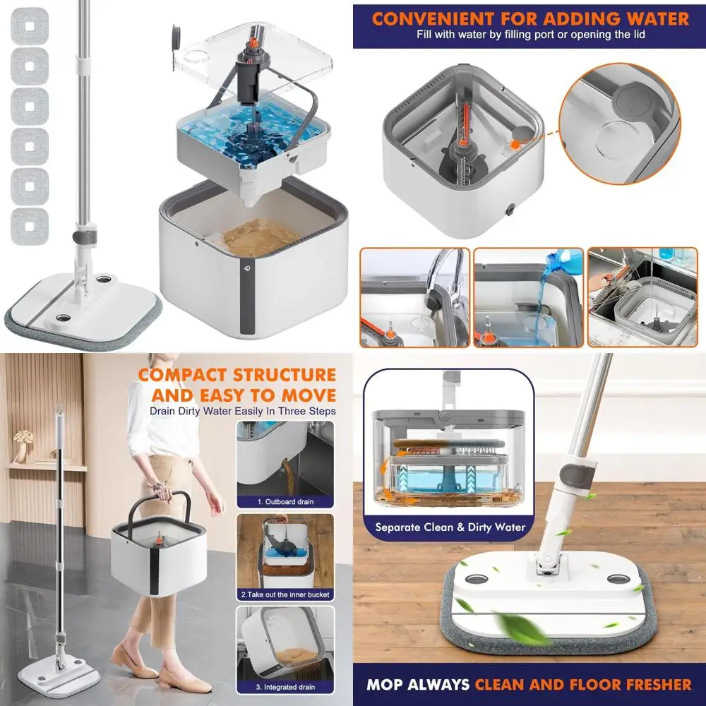 

Microfiber Foldable Mop with Self-Separating Clean and Dirty Water System, Square Standing Mop Head for Easy Cleaning