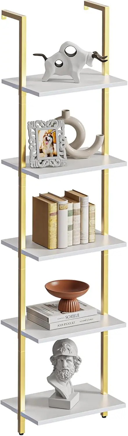 SUPERJARE 5 Tier Bookshelf, Narrow Book Shelf with Open Display Shelves, Small Bookcase with Metal Frame for Bedroom, Living