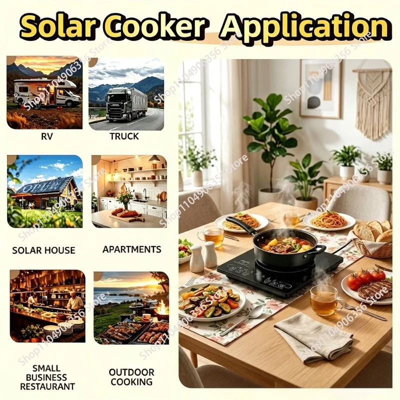 Solar outdoor induction cooker for RVs and trucks, can use 12V/24V/48V batteries as cooking tools, touch control glass case