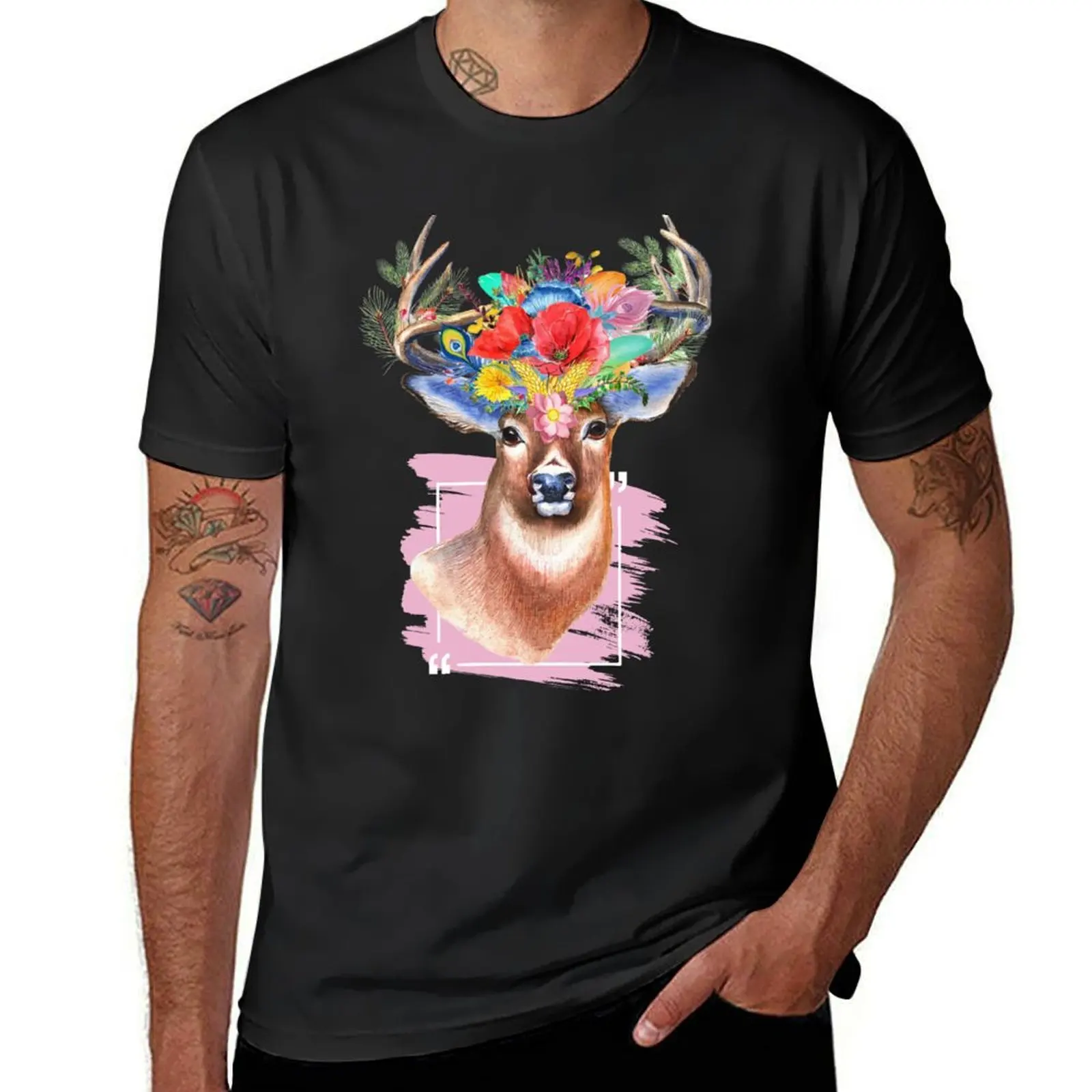 

water color Floral deer art -Innocent deer face T-Shirt cute tops sublime customs funnys designer t shirt men