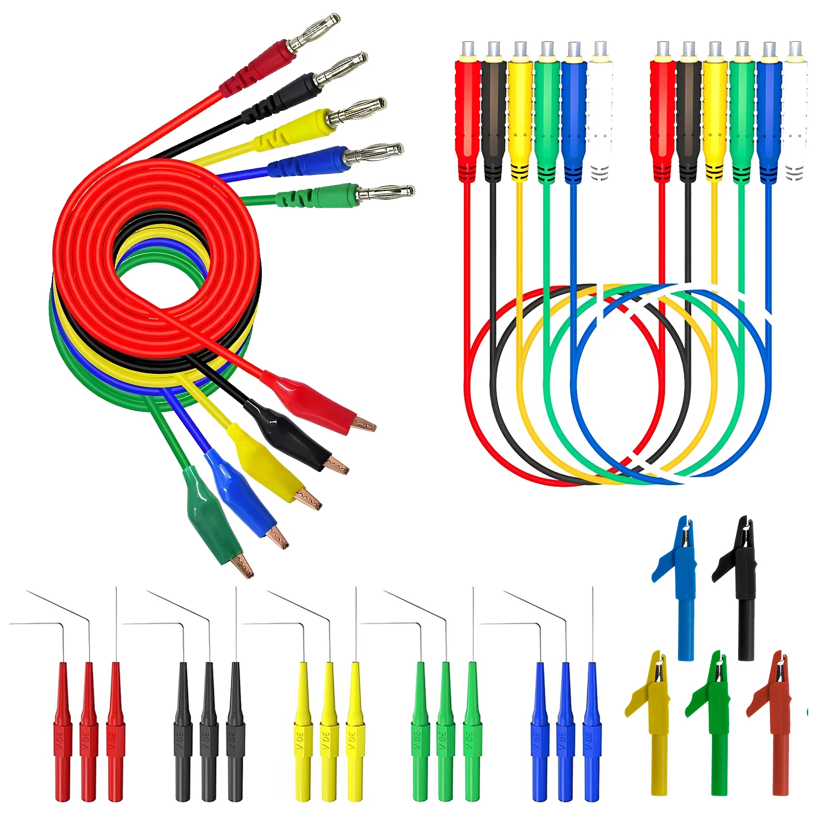 

Multimeter Plug Test Lead Set Banana Plug to Crocodile Alligator Clip Test Probe 4mm Stackable Colorful Silicone Test Hook Clip