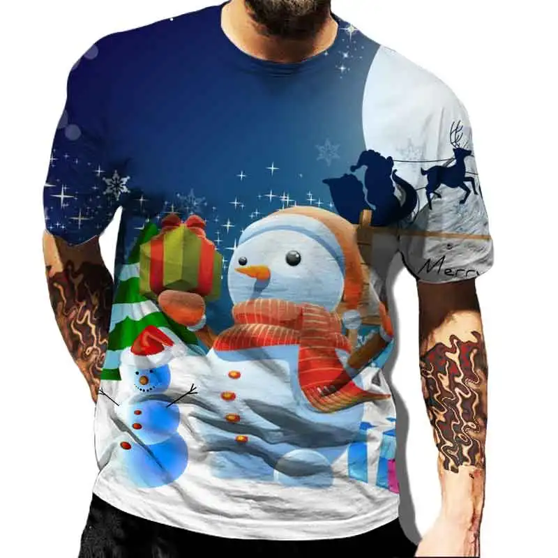 New Christmas Men\'s T Shirts 3D Printed Hip Hop Funny Cosplay Santa Claus Christmas Eve Party New Years Oversized O Neck Shirts