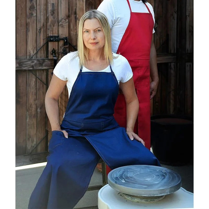Canvas apron, long-legged split pants with a slit ceramic pottery clay fabric, anti-slip, comfortable work clothes denim apron