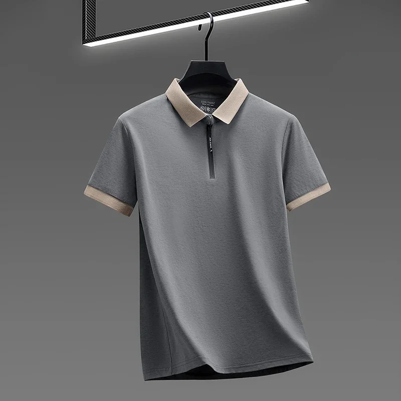 Men's Cool Fabric Half Zip Polo Shirt With Half Zip Placket Short Sleeve Lapel For Daily And Business Wear