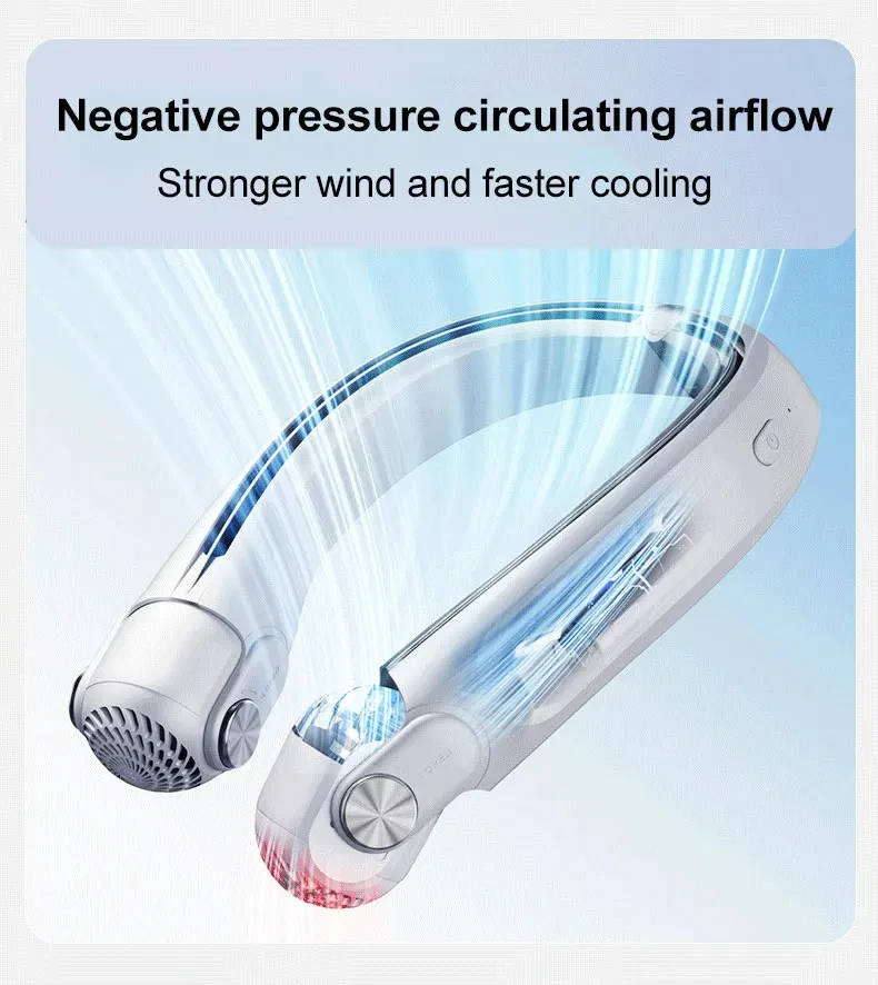 Tragbarer, am Hals montierter Ventilator, USB-Aufladung, verstellbarer, flügelloser Turbinen-Nackenbügelventilator ohne Flügel, geeignet für den Außenbereich – Detail 9