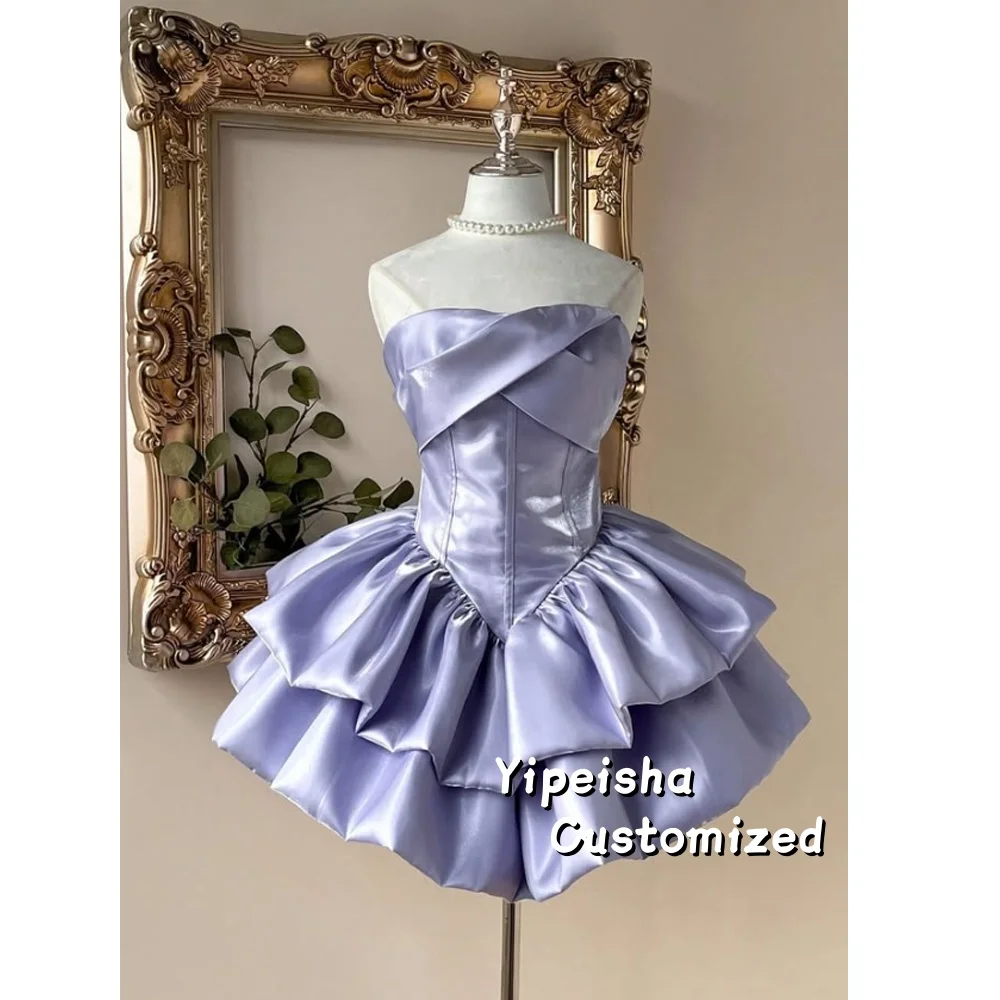 

Индивидуальное атласное короткое вечернее платье без бретелек с многоярусной юбкой с оборками для свадеб и торжественных мероприятий, мини-платье А-силуэта для выпускного вечера