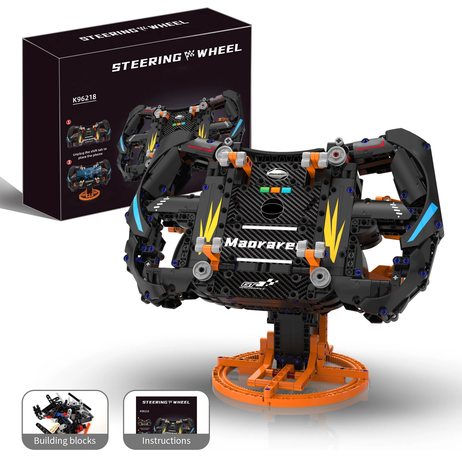 K96218 محاكاة سباق السيارات عجلة القيادة ألعاب مكعبات البناء، لعبة تعليمية نموذج الجمعية، هدية عيد ميلاد للأطفال