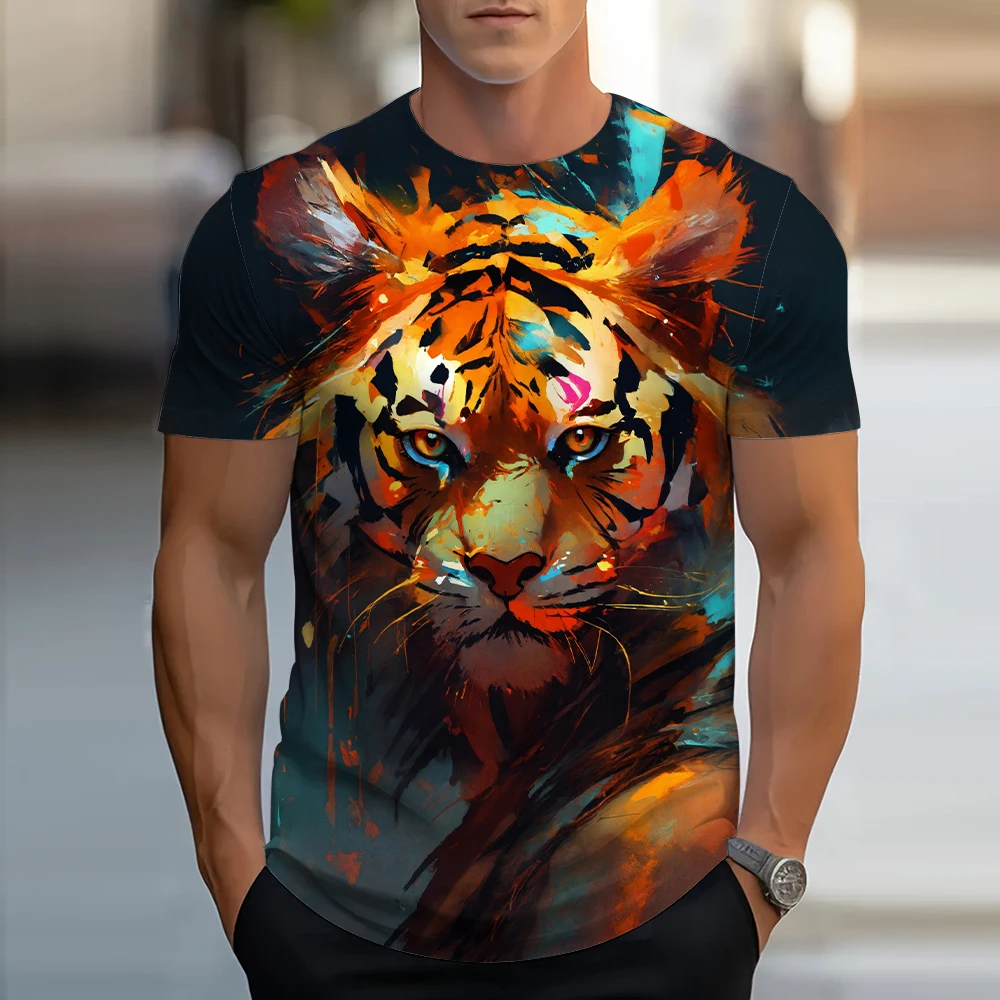 

Funny Tiger Print T Shirt For Men Hip Hop Trend Harajuku Short Sleeve Tops Summer Casual O-neck Tees Fashion Oversized T-shirts