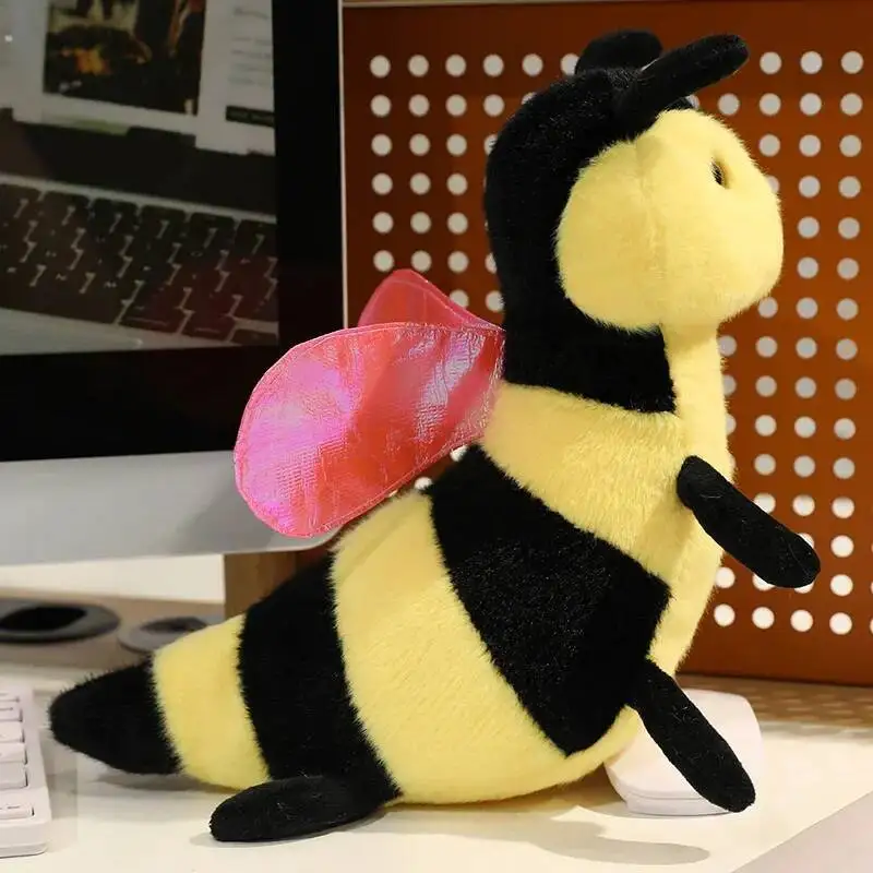 재미있는 날으는 꿀벌 봉제 장난감 부드러운 봉제 만화 다채로운 날개 꿀벌 인형 귀여운 어린이 곤충 장난감 사무실 데스크탑 애완 동물 좋은 선물