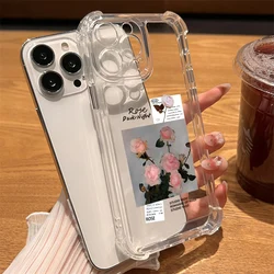 Case For iPhone 16 15 14 13 12 11 Pro Max 7 8 15 16 Plus X XR XS Max SE2020 Cute Rose Flower Transparent Silicone Soft cover