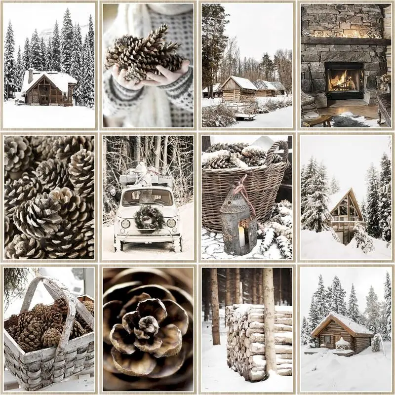 

CHENISTORY Oil Painting By Number Winter Landscape Kits Home Decor Pictures By Number Pinecone Drawing On Canvas Art Diy Gift