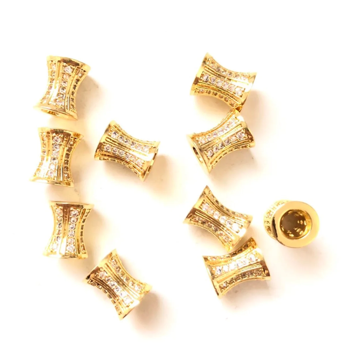 10pcs/Lot Zirconia Paved Hourglass Spacers Beads for Women Bracelets Girl Earrings Making Gold-Plated Handmade Jewelry Accessory