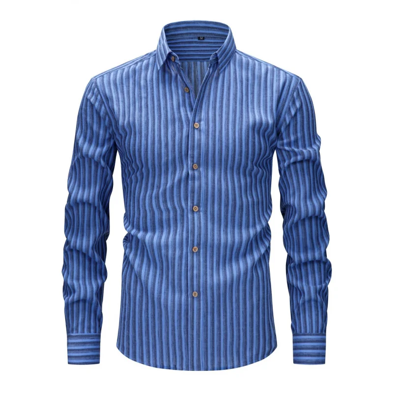 Jiana Clothing Exclusive Men's Linen Long Sleeve Vertical Stripe Shirt Vintage Casual Shirt Men One Yard Minimum Order