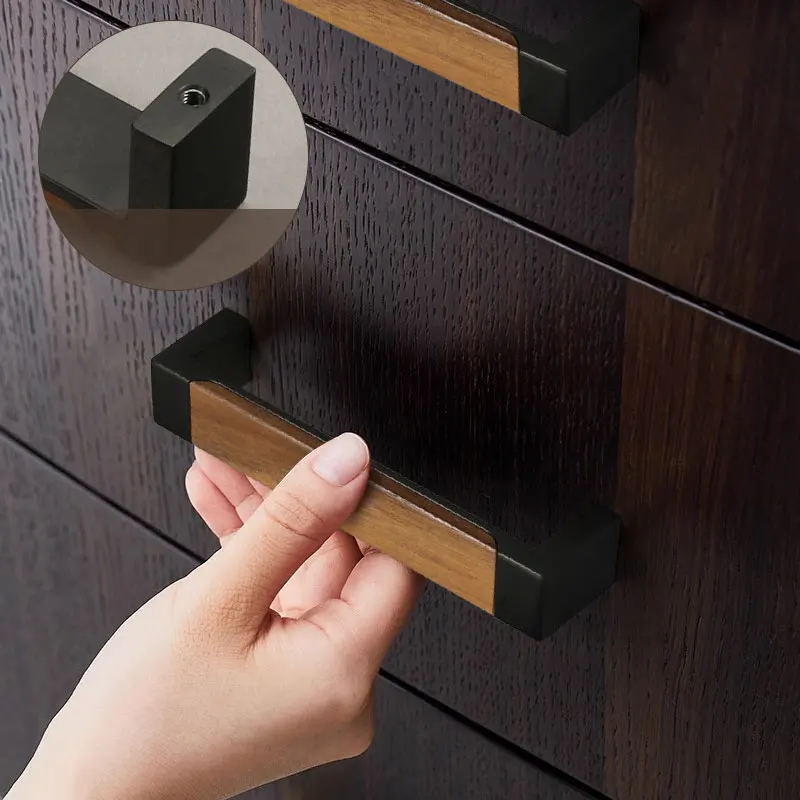 ตู้ครัวไม้จับวอลนัทสีดําห้องนอนตู้เสื้อผ้า Dresser ดึงเฟอร์นิเจอร์สไตล์จีนจับฮาร์ดแวร์