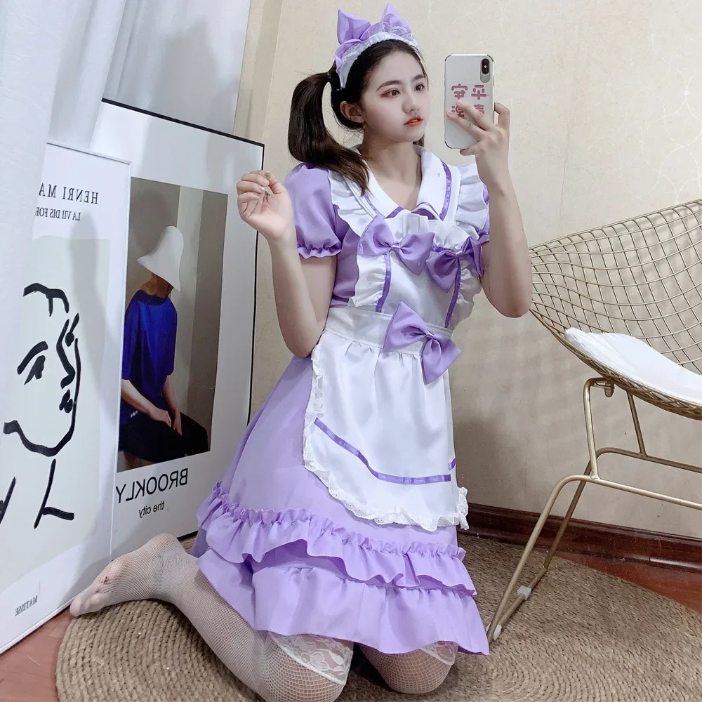 

Sweet Lolita OP Maid Dress Purple Soft Girl Women Uniform Princess Dresses Kawaii Cosplay Costume