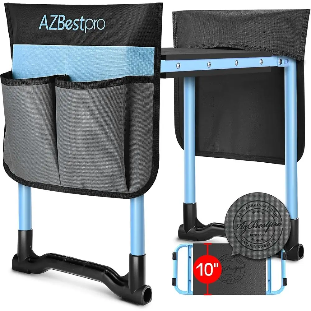 

Усиленный садовый стул-коленник с сиденьем - 10 дюймов в ширину, для комфорта, с двумя карманами для инструментов, для мужчин и женщин