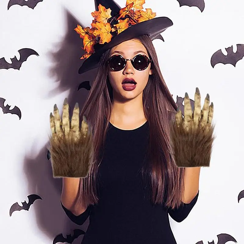 Werewolf Claws 1 Pair Wolf Hands Werewolf Gloves Cosplay Costume Accessory Funny Halloween Costume Gloves For Women Men Boys