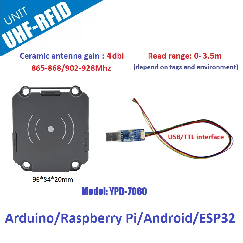 M5STACK IND-4035 UHF RFID 통합 리더 모듈, USB/TTL 인터페이스, 라즈베리 파이 임베디드 시스템, 0-3.5m 범위