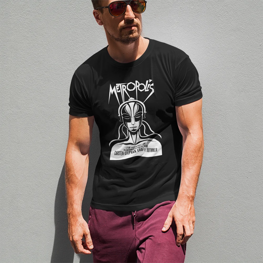 Metropolis fritz lang Germany silent movie cyberpunk sci fi  t shirt 100% Cotton vintage Large size graphic shirt men clothing