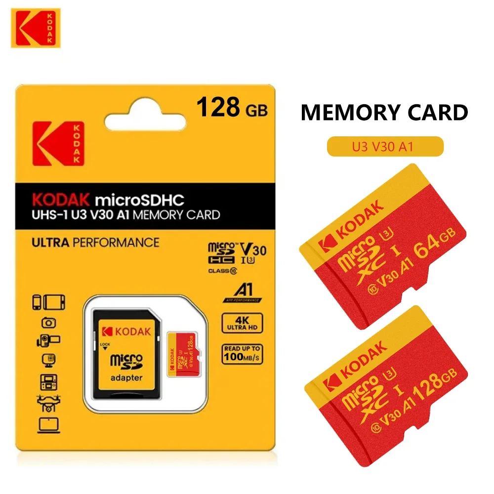 

KODAK MicroSD Card Red Memory Card Class10 32GB 64GB 128GB 256GB U3 4K High Speed Flash Memory TF Flash Cards for Phone