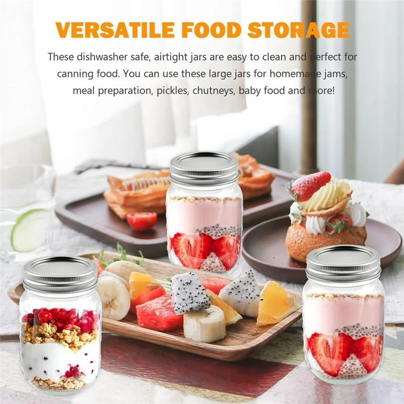 

BYBS-48 PCS Regular Mouth Masonjar Lids And Rings, Reusable Leakproof Canning Lids With Silicone Seals For Easy Replacement